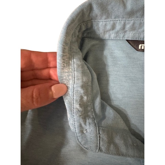 Travis Mathew Mens Polo Shirt Size L Blue Striped Short Sleeve Golf Casual - Picture 4 of 5